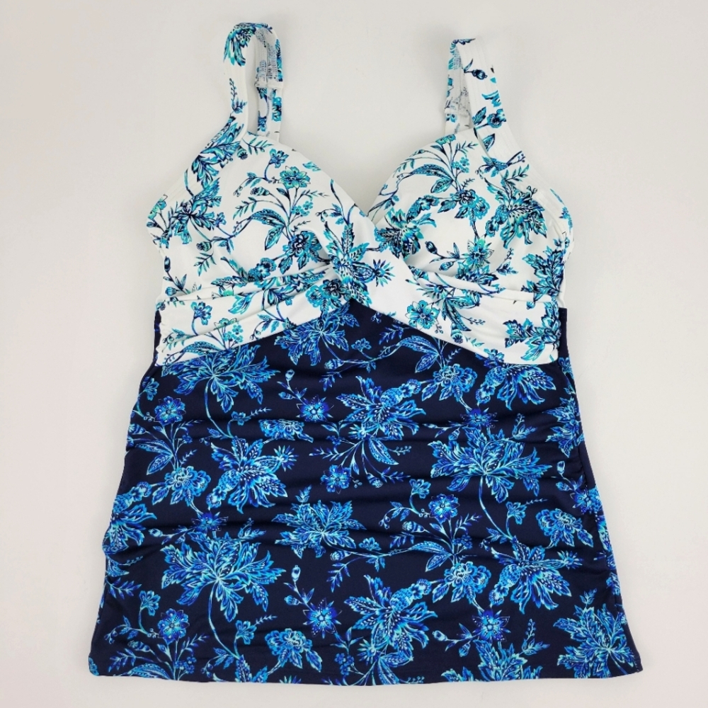 LAND'S END Floral Blue and White Tankini SwinTop Size 6D